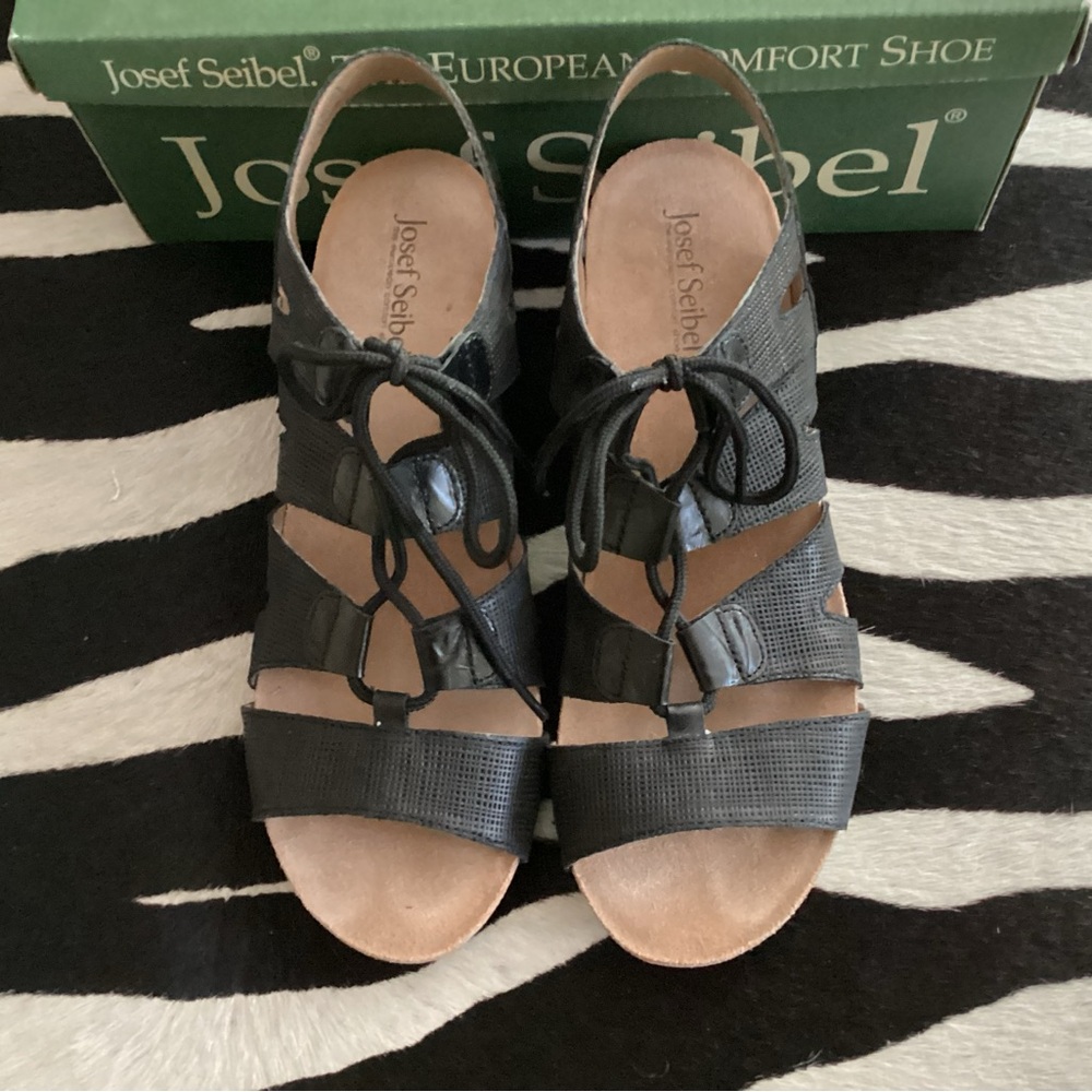 Josef Seibel Black Leather Women's Sandals